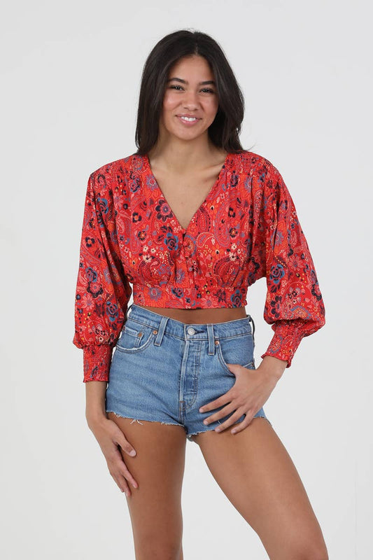 V NECK CROPPED LENGTH BLOUSE
