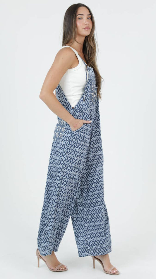 DENIM FLARE LEG JUMPSUIT