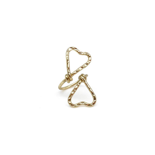 Gold Plated Adjustable Ring - Dual Hearts