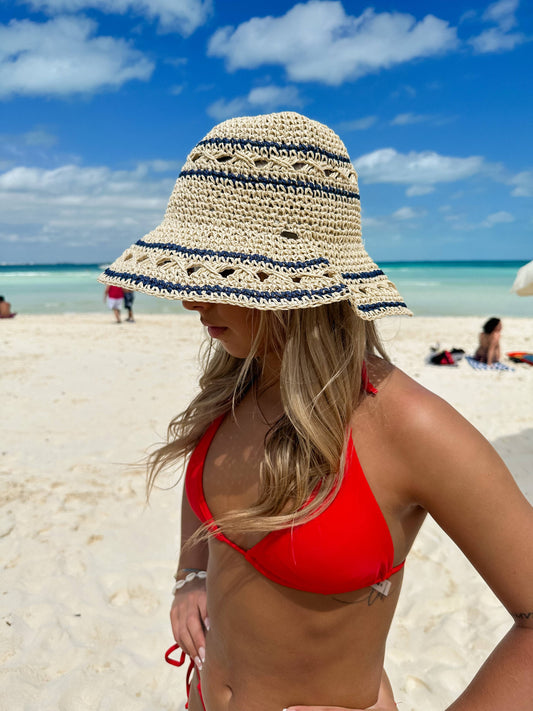 Open Weave Paper Straw Hand Crochet C.C Bucket Hat