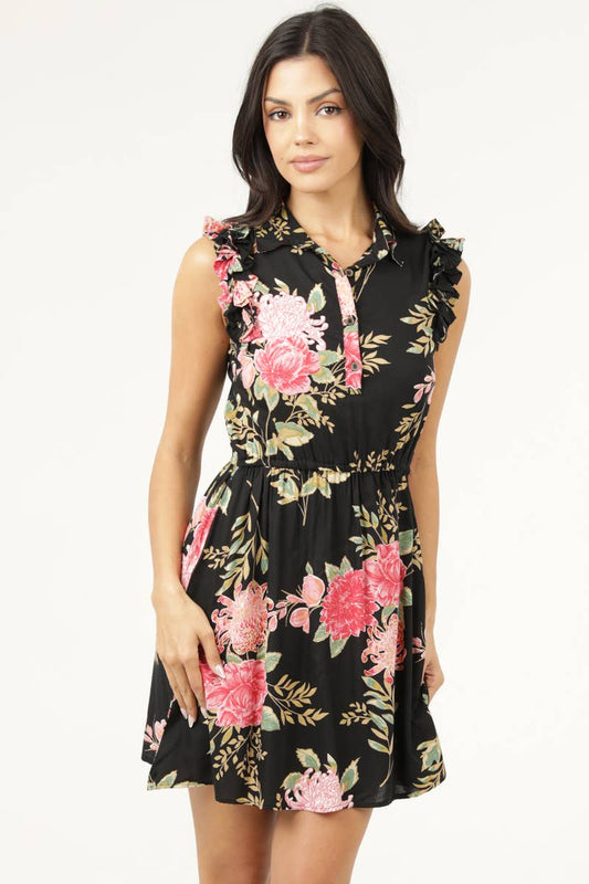 Ruffle detail shirt-dress