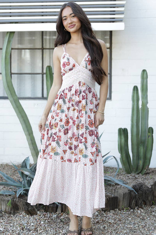 V neck lace printed maxi dress.