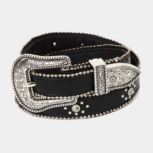 Rhinestone Studs Thin Faux Leather Belt