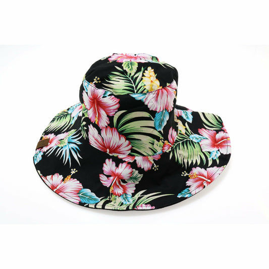 Floral Reversible Ponytail Bucket Hat