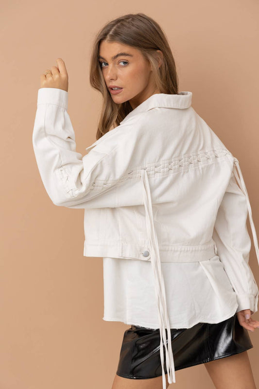 Braided Back Twill Denim Jacket