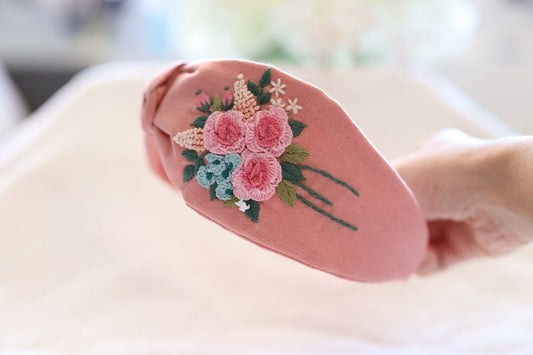 Floral Embroidered Linen Headband