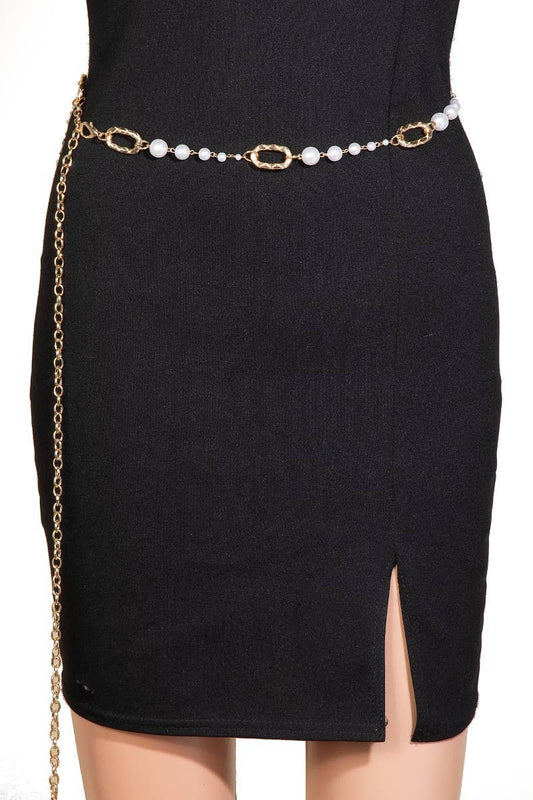 Pearl Beads And Oval Chain Link Chain Belt